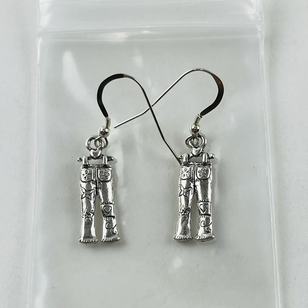 Silver earrings blue jeans pants bell bottom hippie 60s flower power charm Sterl
